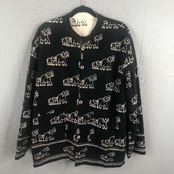 Black White Elephant Mom Baby Jacket Womens Extra Large Reversible Artsy - Picture 1 of 16